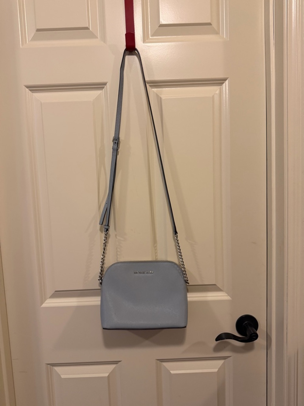 Michael Kors Light Blue Leather Crossbody with Chain Strap